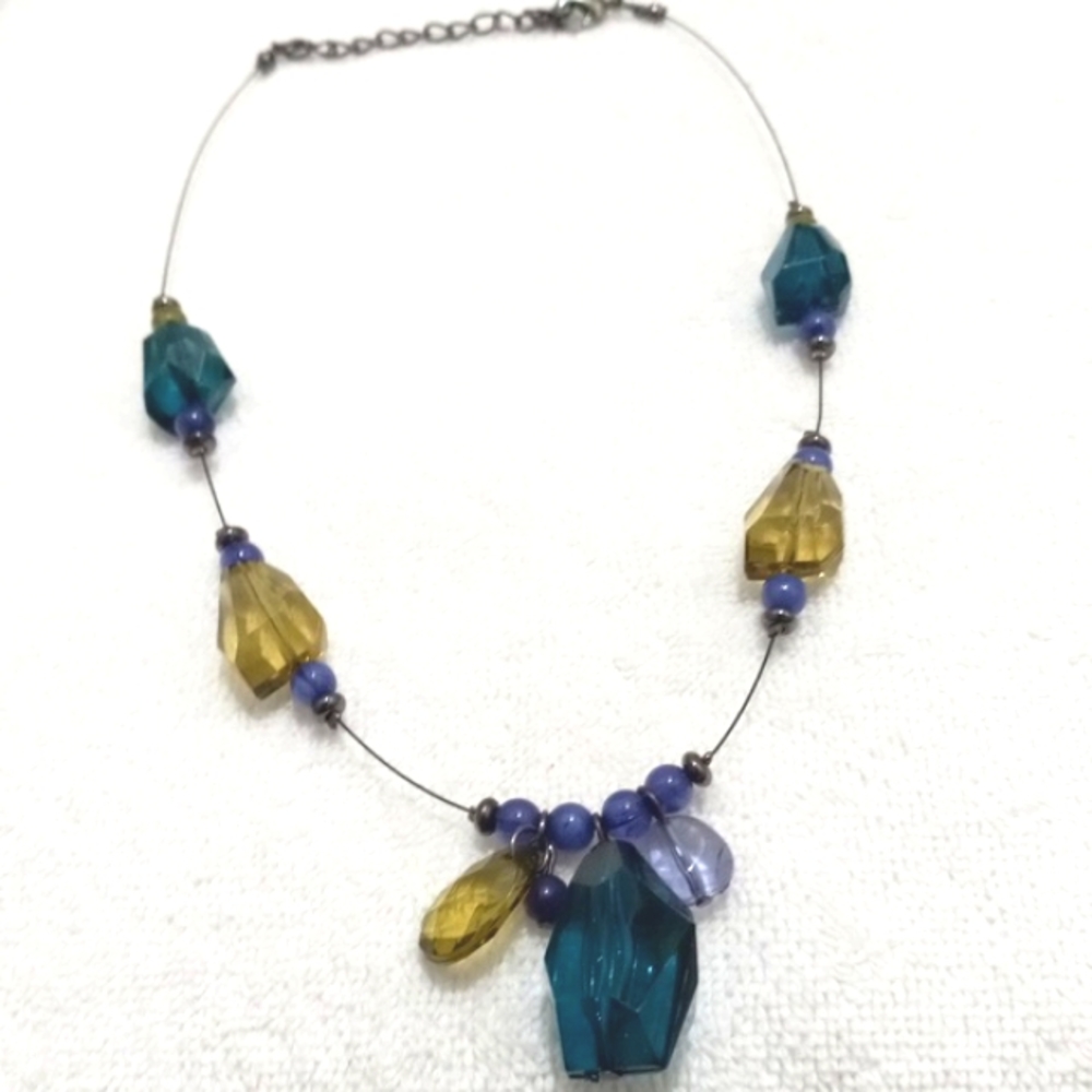 Blue & Yellow Green Lucite Choker w/ 3" Extender